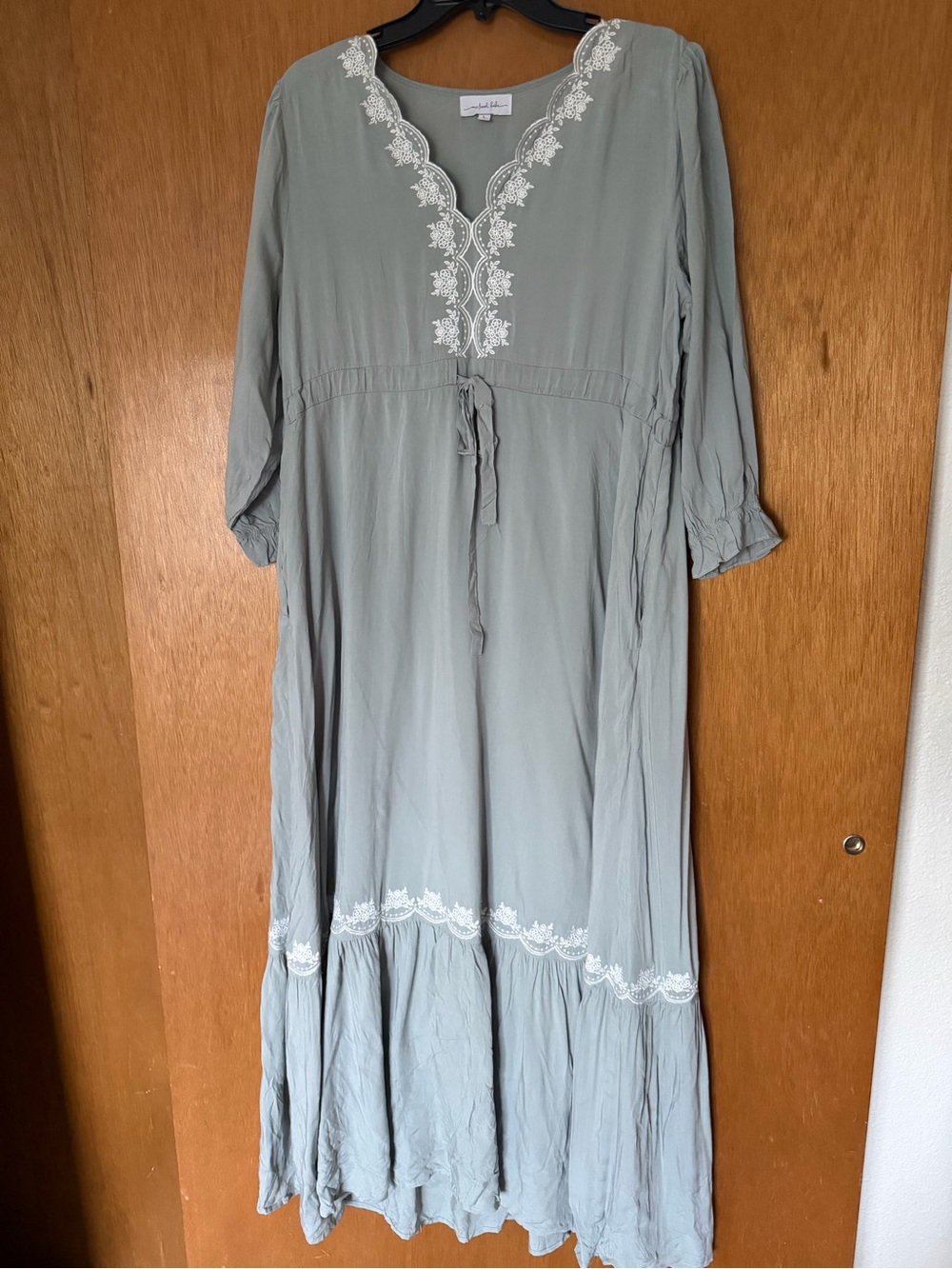 One Loved Babe Embroidered Sage Green Maxi Dress